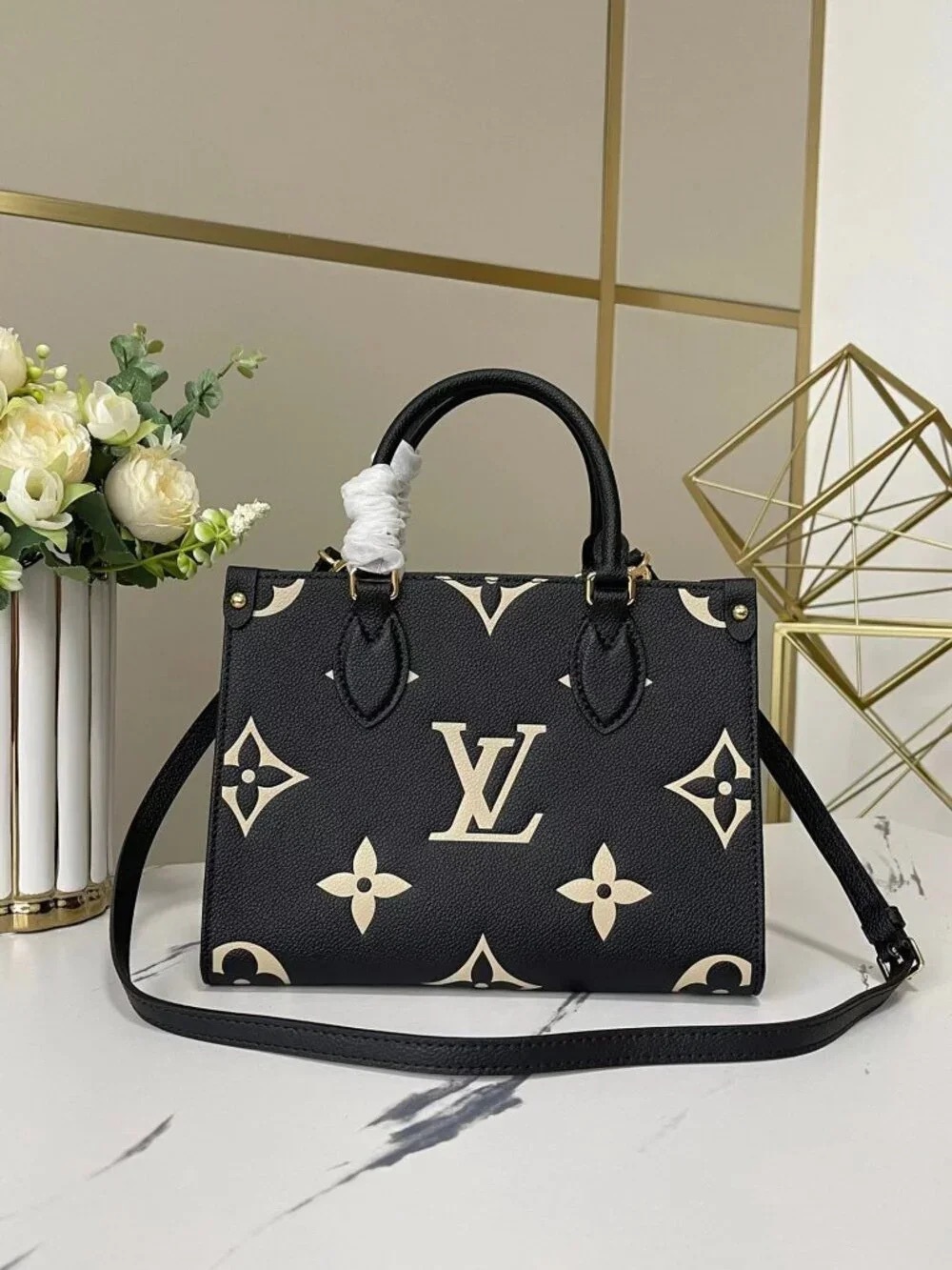 Louis Vuitton Black and Cream Monogram Canvas Satchel
